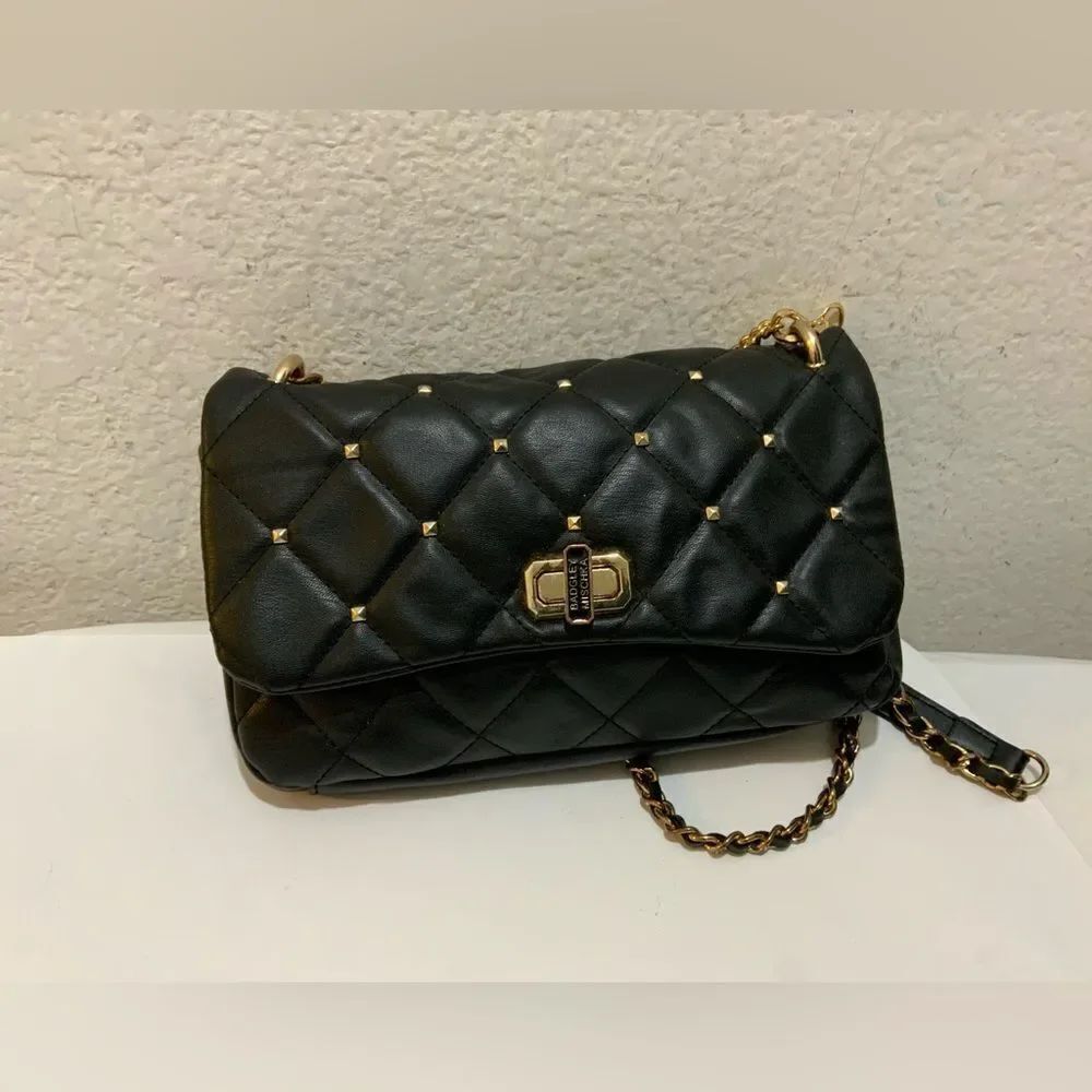 Badgley Mischaka Medium Studded Quilted Shoulder Bag black